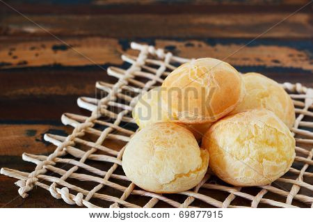 Brazilian Snack Cheese Bread (pao De Queijo) On Wooden Table