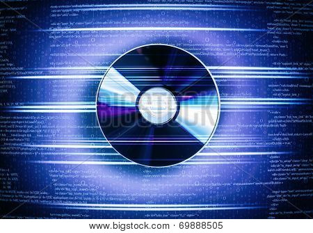 Conceptual image with CD disk and binary code