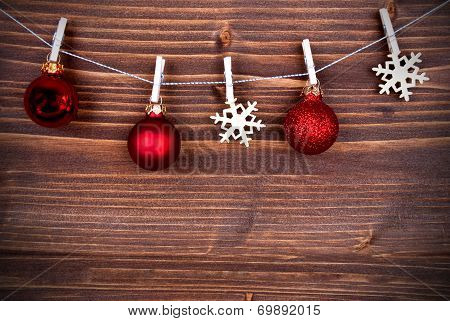 Snowflakes And Christmas Balls On A Line Iii
