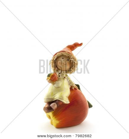 De jongen zit op een Apple