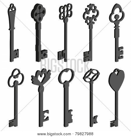 vintage keys pseudo 3d