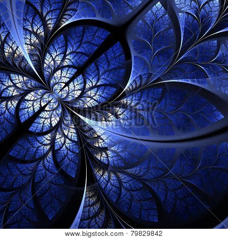 Fabulous Fractal Pattern In Darkblue. Collection - Tree Foliage. Computer Generated Graphics.