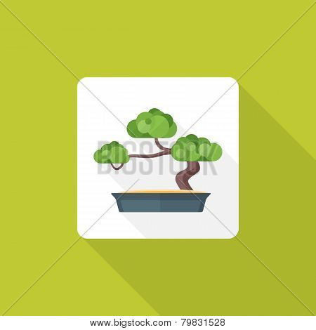flat style bonsai icon with shadow