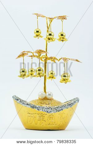 Golden Tree On White Background