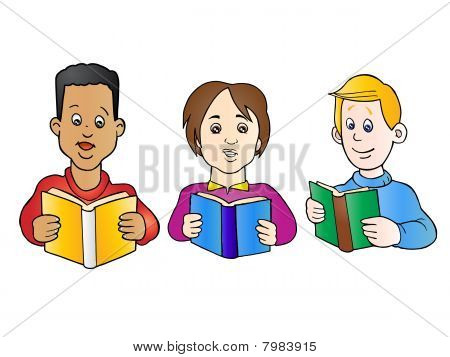 Studenter som läser en bok