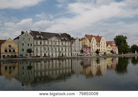 Old townhouses at the Isar by Landshut