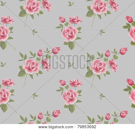 Beautiful Seamless Floral Pattern, Flower Vector Illustration. Elegance Wallpaper With Of Pink Roses