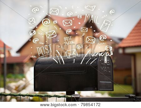 Postbox with white hand drawn mail icons