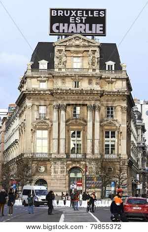 Citizen Walking At Brussels On Sunday, January 11, 2015