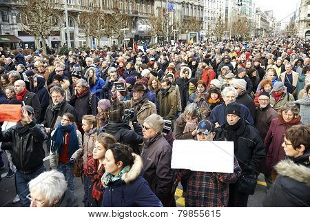 Citizen Walking At Brussels On Sunday, January 11, 2015