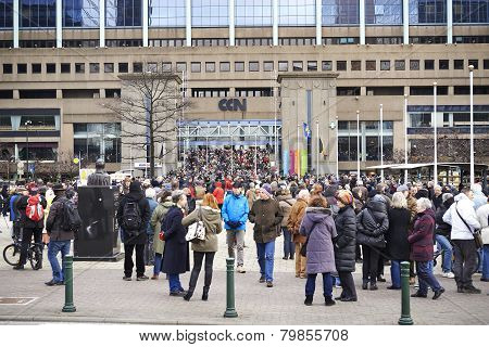 Citizen Walking At Brussels On Sunday, January 11, 2015