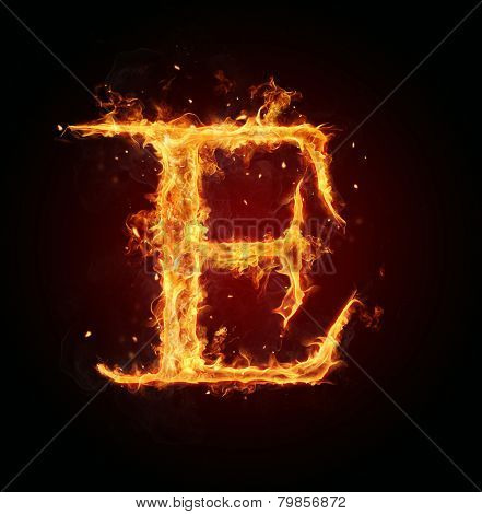 Burning fire letter isolated on black background