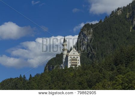 Neuschwanstein Castle Amongst Green Trees, Bavarian Alps.