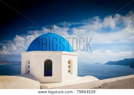Blue Domed Church Oia Santorini Greece