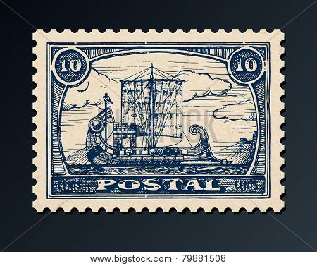 Postage Stamp With Ship.
