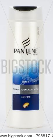 Ankara, Turkey - December 10, 2014:  Studio shot of beauty product Pantene shampoo over white background. 
