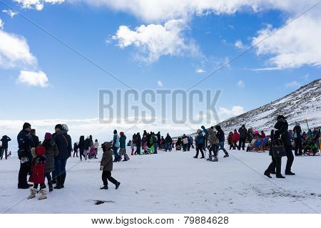 Skiers Enjoy The Snow At Kaimaktsalan Ski Center, In Greece. Recently At The Ski Center Every Lift H