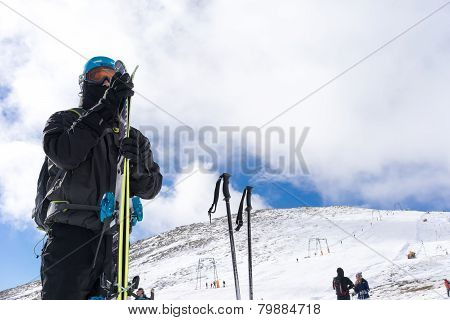 Skiers Enjoy The Snow At Kaimaktsalan Ski Center, In Greece. Recently At The Ski Center Every Lift H