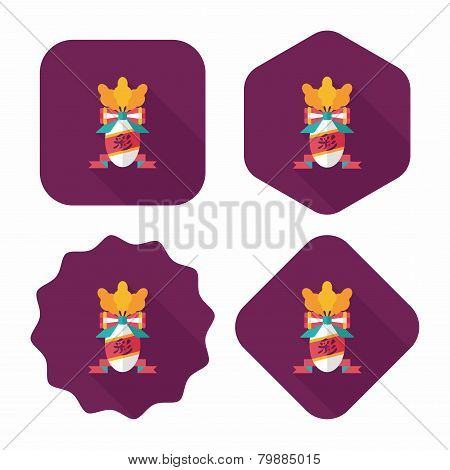 Chinese New Year Flat Icon With Long Shadow,eps10, Lucky White Radish With Chinese Words Means 
