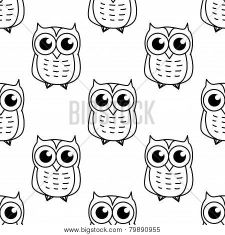 Doodle owl seamless pattern