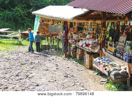 Tourists Buy Souvenirs In The Historical And Cultural Reserve 