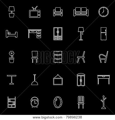 Furniture Line Icons On Black Background