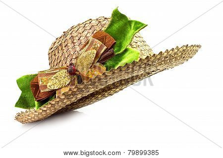 Basketwork Hat With Bow