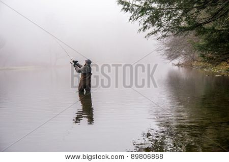 Man Fishing In A River