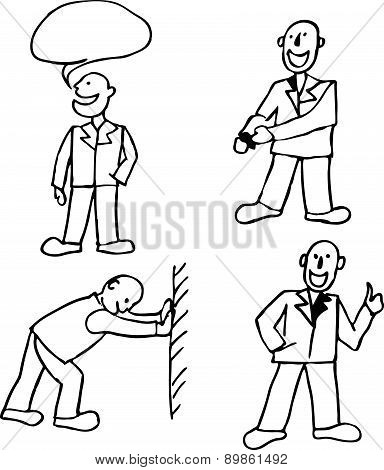 A Set Of Four People Depicting Action. Funny Men For Design.