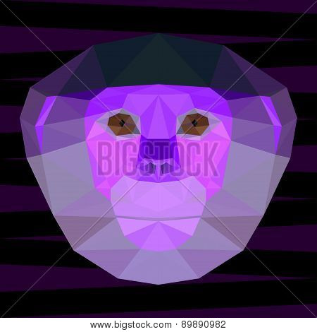 Abstract Bright Purple Colored Polygonal Geometric Red-shanked Douc Langur Portrait
