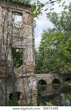 The ruins of an ancient castle from XIV century in Pankow. Lower Silesia, Poland