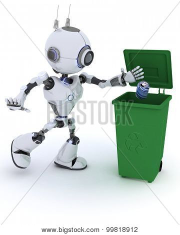 3D Render of a Robot recycling waste