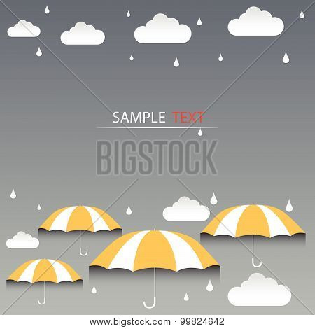 Umbrella Orange And Rain Background Vector