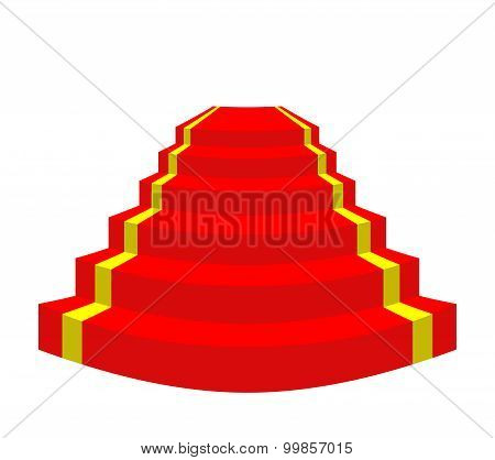 Red Carpet On A White Background. Stairs For Vip. Vector Illustration