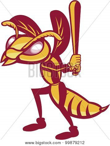 Hornet Baseball Player Batting Isolated Retro