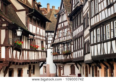 Traditional Half-timbered Houses In The Old Town Of Strasbourg, Alsace, France