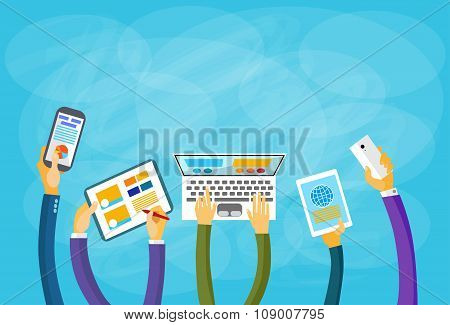 Hands Hold Device Electronics Gadget Cconcept Laptop Phone Tablet