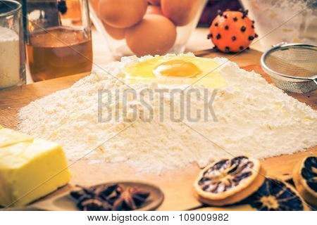Preparing Christmas Iced Gingerbread Dough Ingredients Recipe Kitchen Table Egg Flour