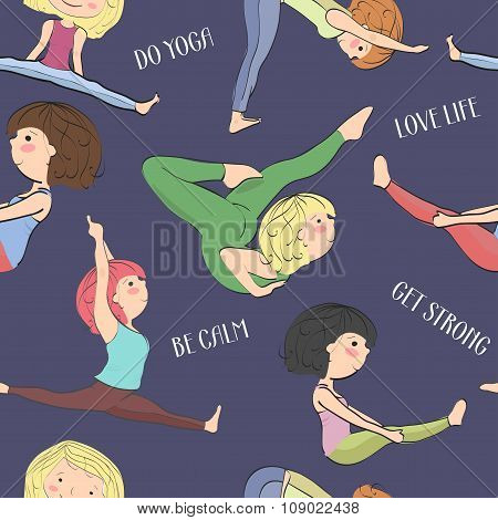 Pattern With Girls Doing Yoga.