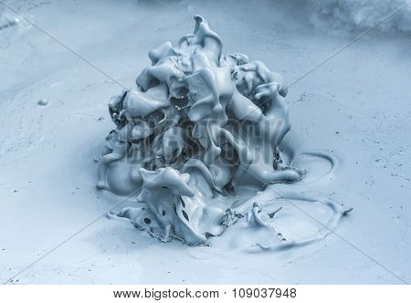 Hot boiling mud at fumarole is bubbling and exploding at mudpots, Hverir - Icelnad. When photographed at high speed nice sculptures could be seen