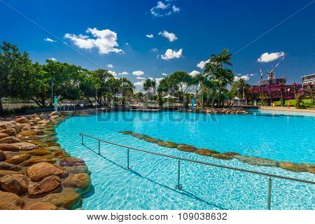 BRISBANE, AUS - NOV 18 2015: Streets Beach in South Bank Parkland. It's inner-city man-made beach next to city center.