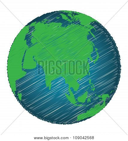 Earth Sketch Hand Draw Focus Asia Continent
