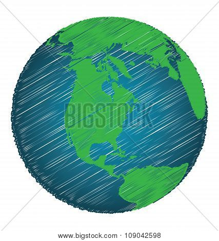 Earth Sketch Hand Draw Focus North America Continent