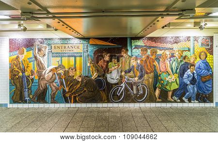 Mosaic Made Of Tiles At The Wall In Station Times Square