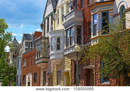 Luxury townhouses of US capital in spring.