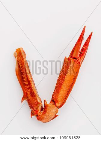 Boiled Crab Claws Isolated On White Background For Crabs And Seafood Menu.