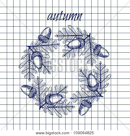 Leaf With Acorn In Square Lined Exercise Book