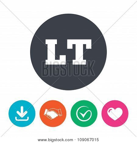 Lithuanian language sign icon. LT translation