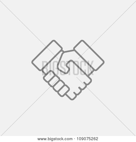 Handshake line icon for web, mobile and infographics. Vector dark grey icon isolated on light grey background.