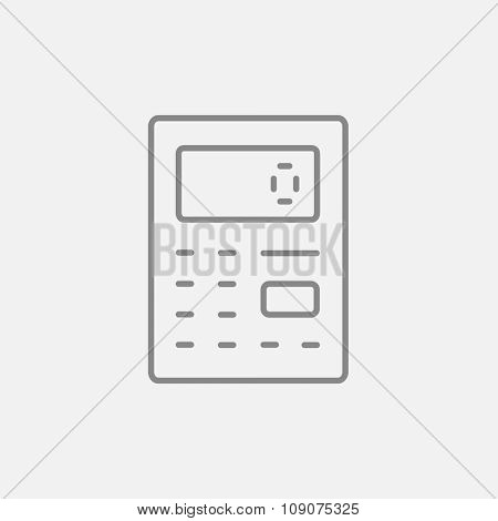 Calculator line icon for web, mobile and infographics. Vector dark grey icon isolated on light grey background.